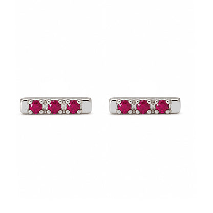 14K Gold XS Pavé Ruby Bar Stud Earrings