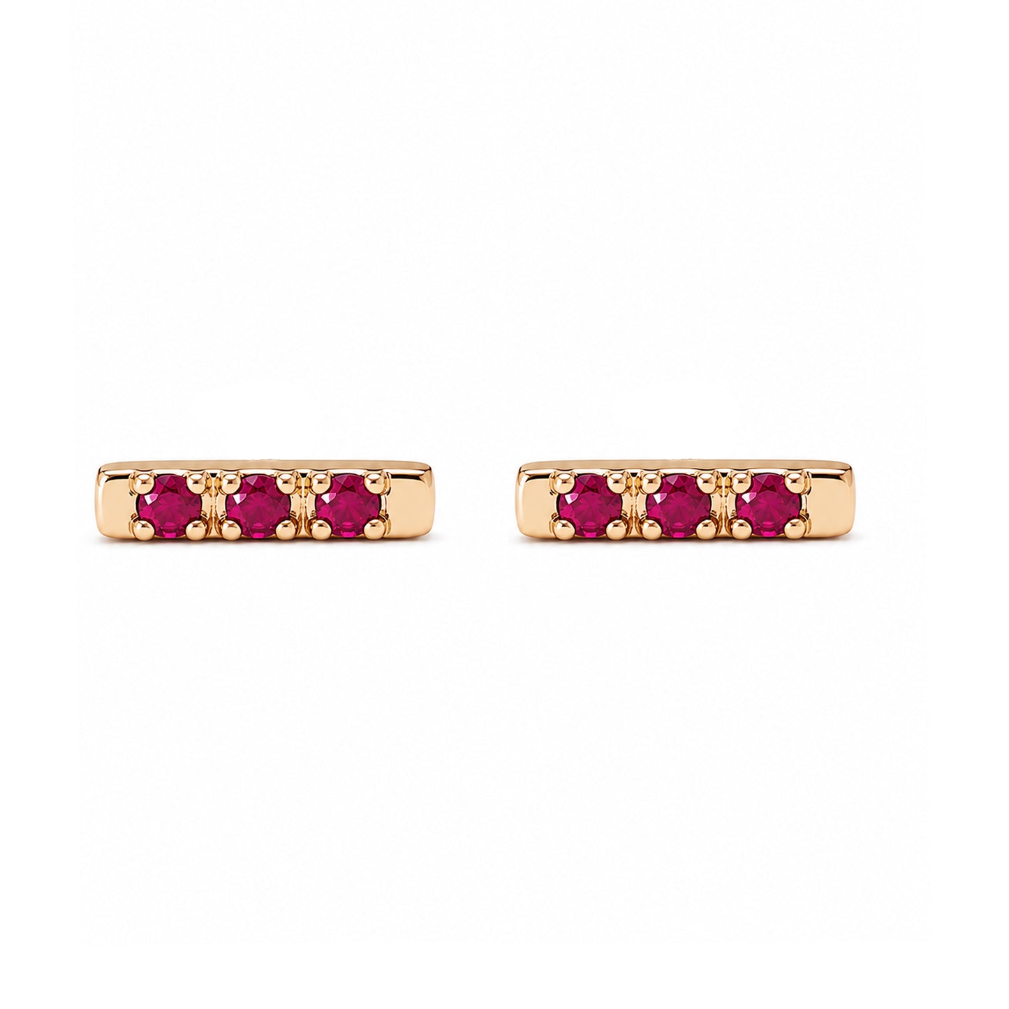 14K Gold XS Pavé Ruby Bar Stud Earrings