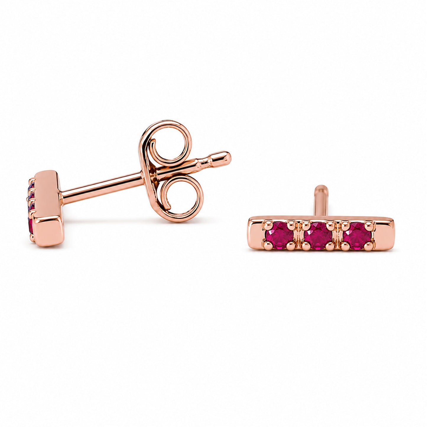 14K Gold XS Pavé Ruby Bar Stud Earrings