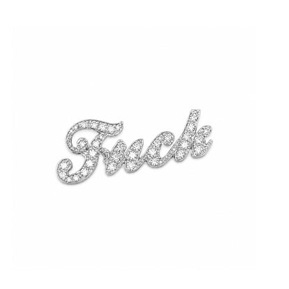14K Gold Pavé Diamond 'Fuck' Stud Earrings, Script Font