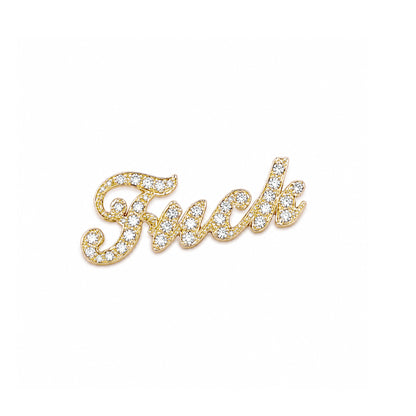 14K Gold Pavé Diamond 'Fuck' Stud Earrings, Script Font