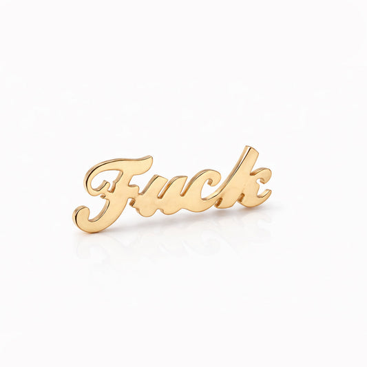 14K Gold 'Fuck' Stud Earrings, Script Font