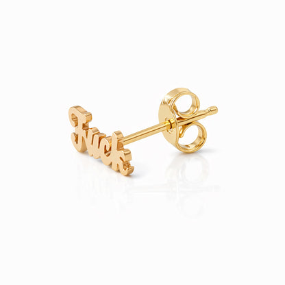14K Gold 'Fuck' Stud Earrings, Script Font