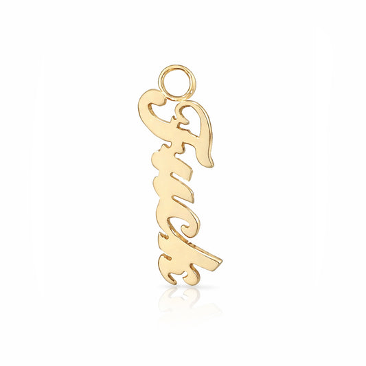 14K Gold 'Fuck' Earring Hoop Charm, Script Font