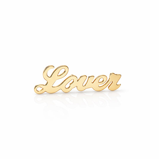 14K Gold 'Lover' Stud Earrings, Script Font