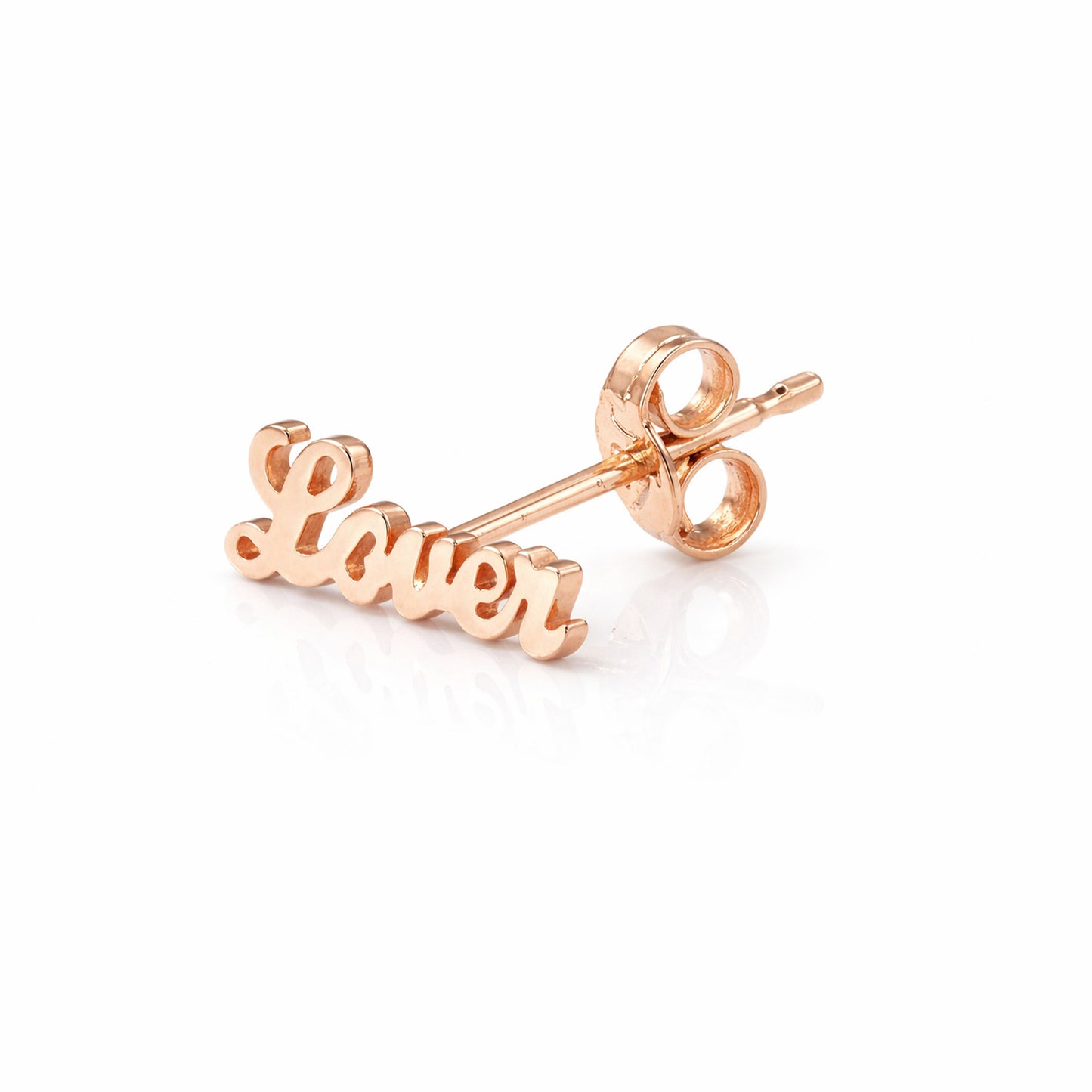 14K Gold 'Lover' Stud Earrings, Script Font
