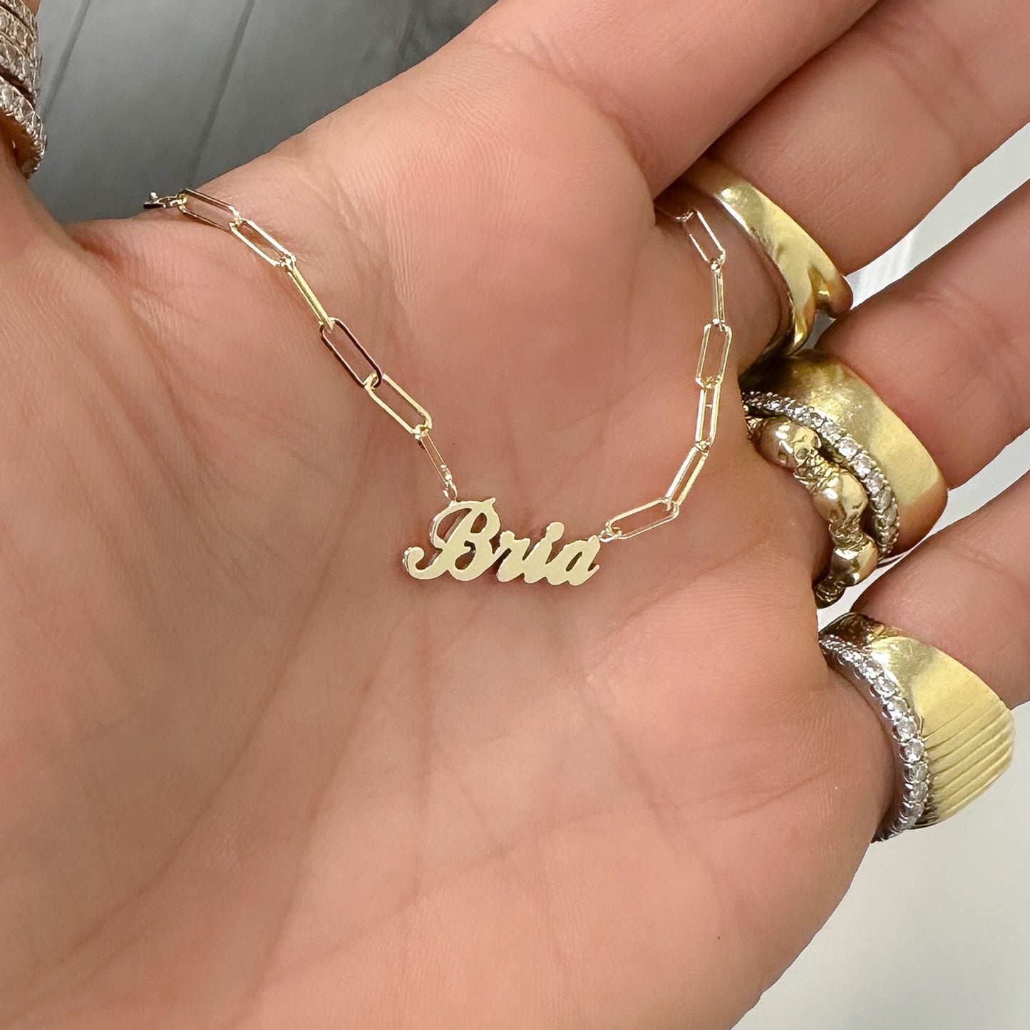 14K Gold Mini Nameplate Pendant Necklace ~ Script Font