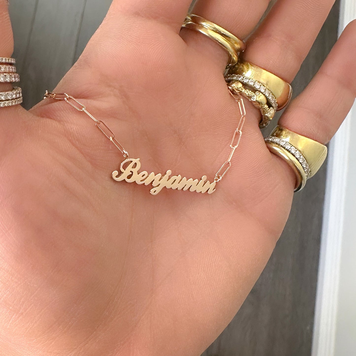 14K Gold Mini Nameplate Pendant Necklace ~ Script Font