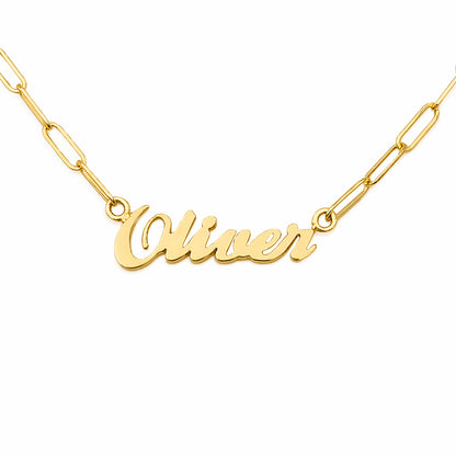 14K Gold Mini Nameplate Pendant Necklace ~ Script Font