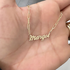 14K Gold Mini Nameplate Pendant Necklace ~ Script Font