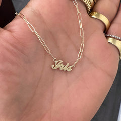 14K Gold Mini Nameplate Pendant Necklace ~ Script Font