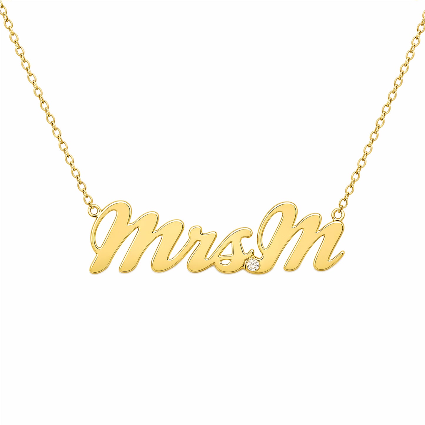 14K Gold Mrs. Nameplate Pendant Necklace ~ Script Font