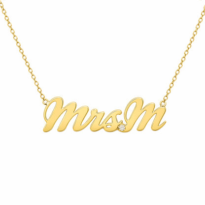 14K Gold Mrs. Nameplate Pendant Necklace ~ Script Font