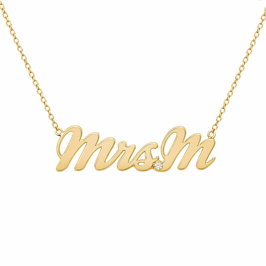 14K Gold Mrs. Nameplate Pendant Necklace ~ Script Font