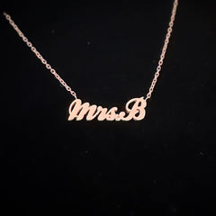 14K Gold Mrs. Nameplate Pendant Necklace ~ Script Font
