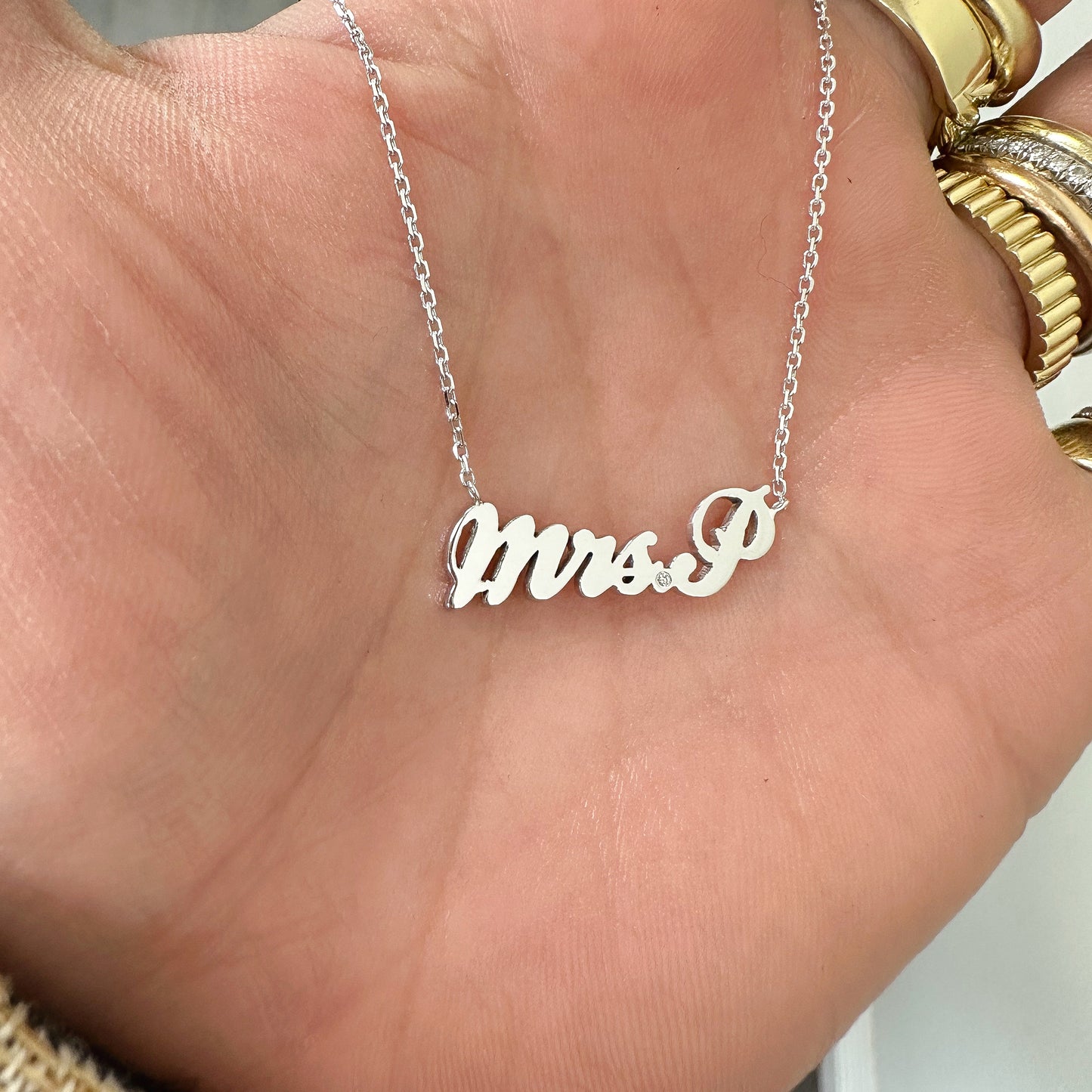 14K Gold Mrs. Nameplate Pendant Necklace ~ Script Font