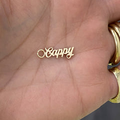 14K Gold Nameplate Earring Hoop Charm, Script Font