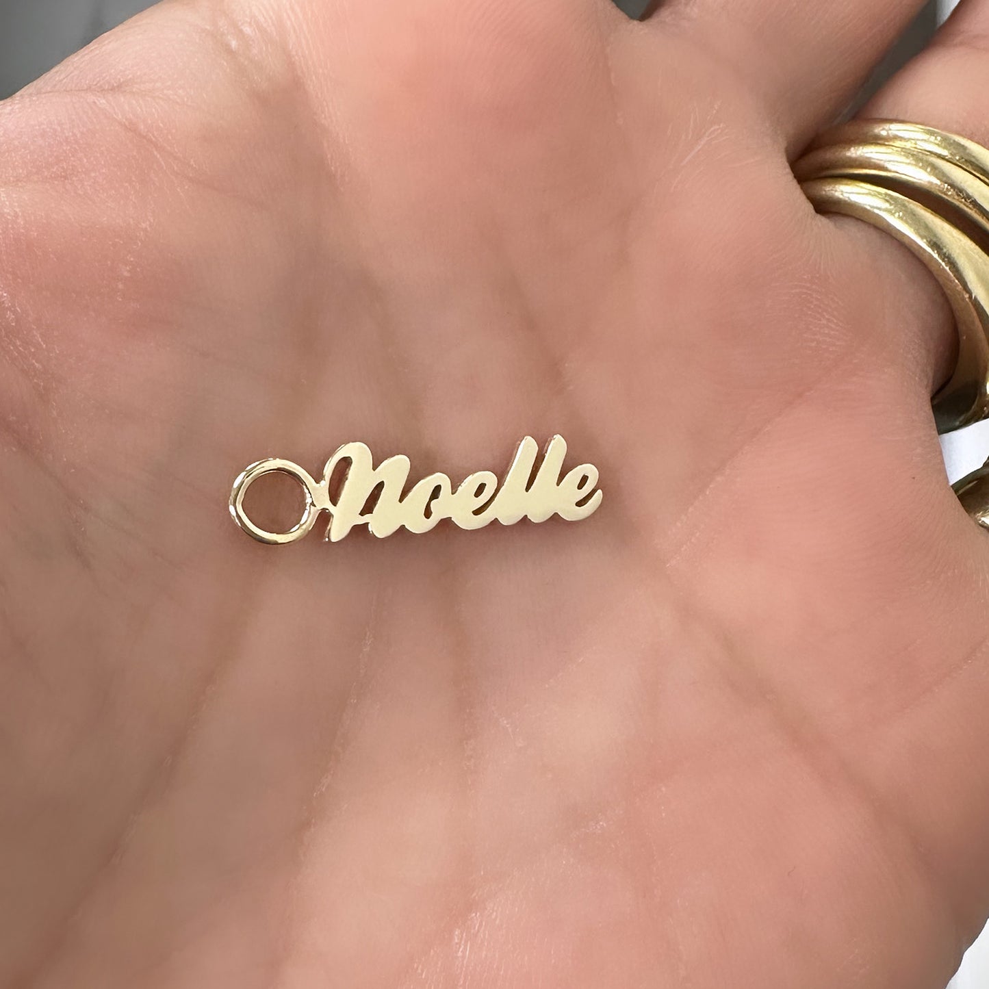 14K Gold Nameplate Earring Hoop Charm, Script Font