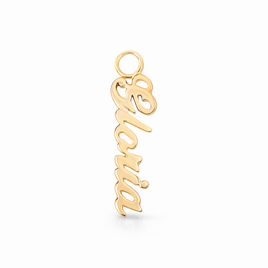 14K Gold Nameplate Earring Hoop Charm, Script Font