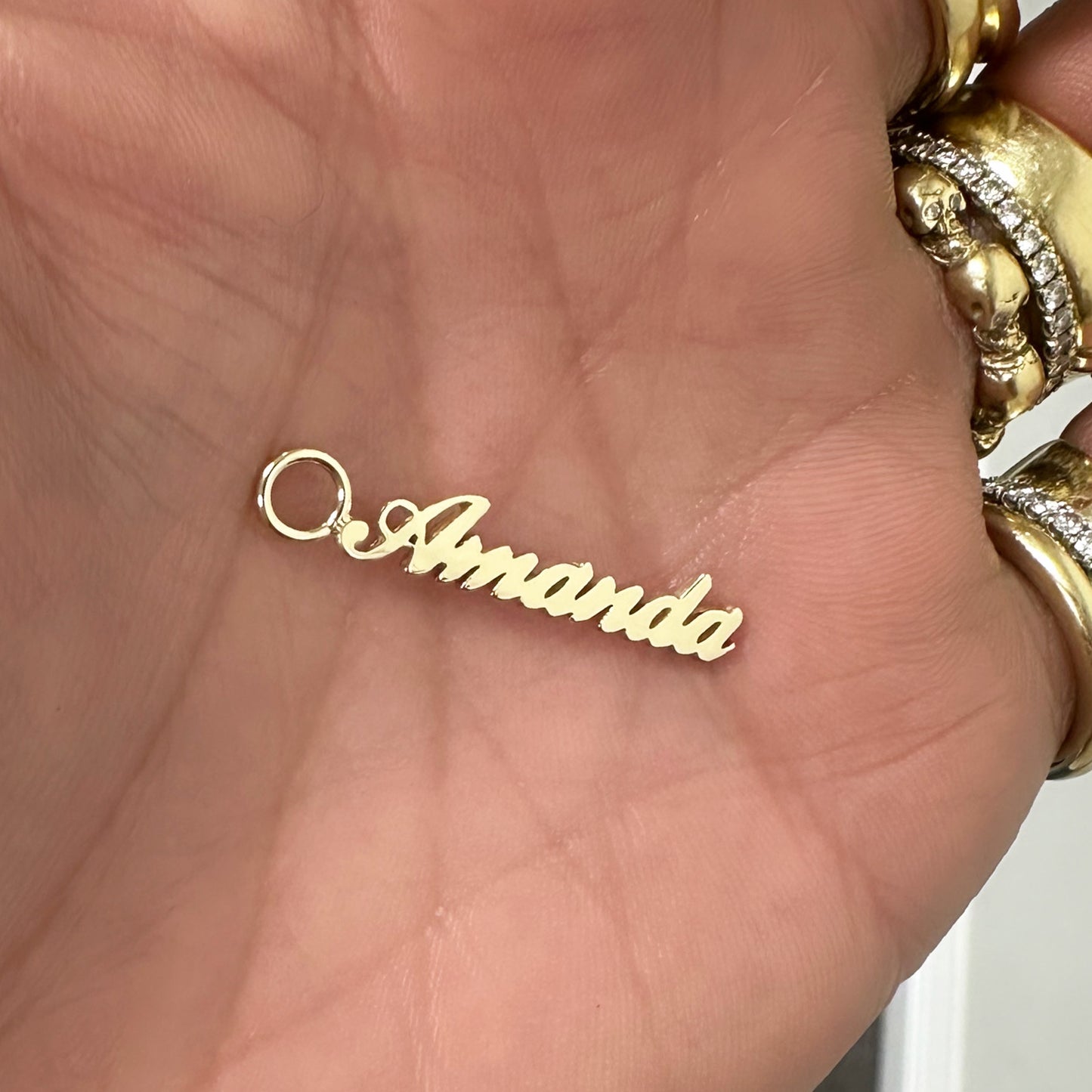 14K Gold Nameplate Earring Hoop Charm, Script Font