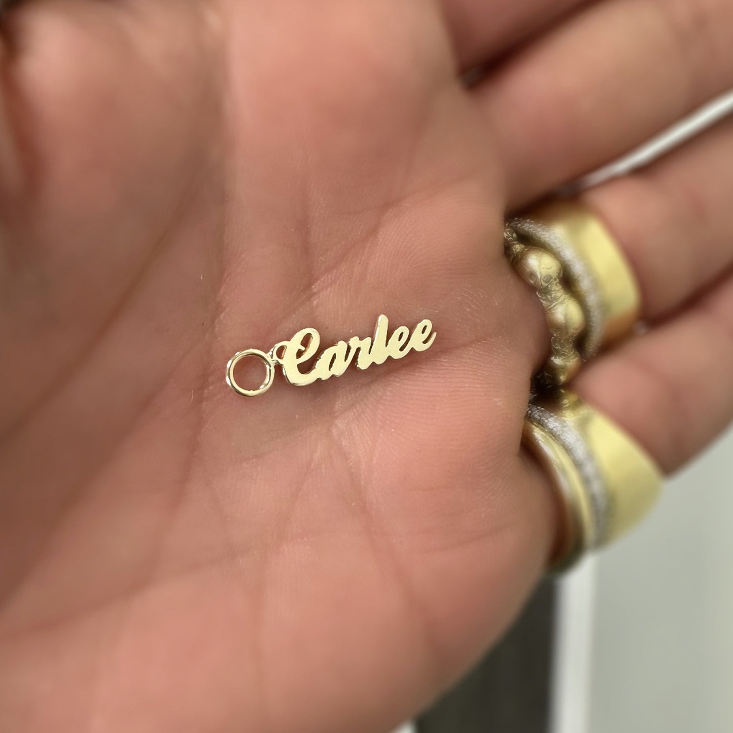 14K Gold Nameplate Earring Hoop Charm, Script Font