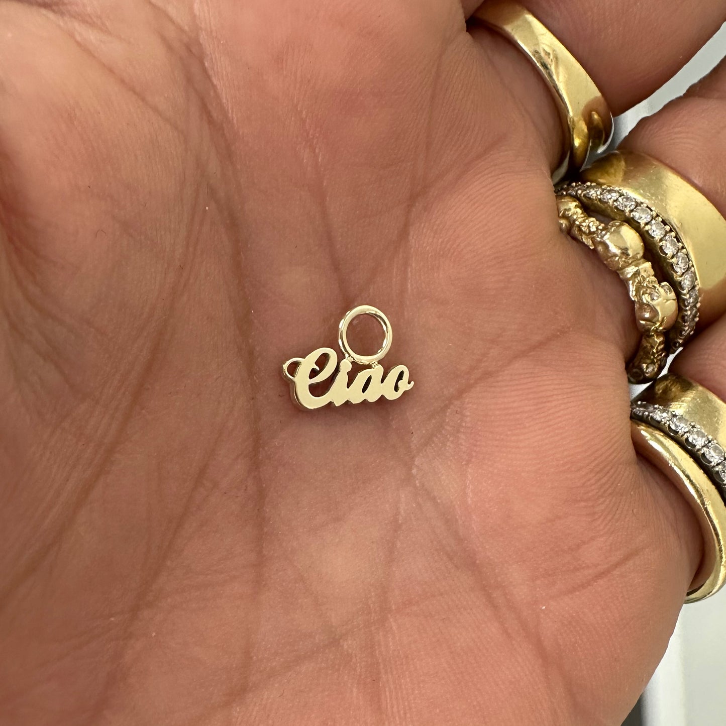 14K Gold Nameplate Earring Hoop Charm, Script Font