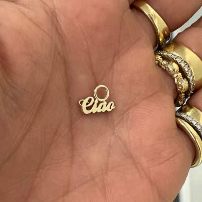 14K Gold Nameplate Earring Hoop Charm, Script Font
