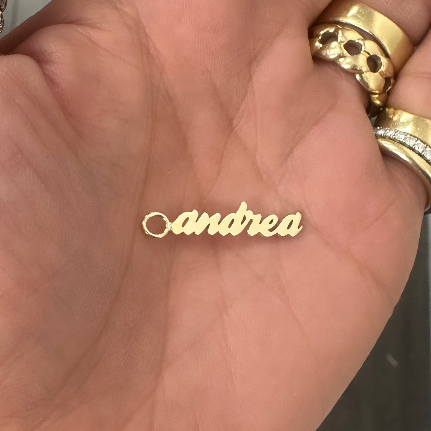 14K Gold Nameplate Earring Hoop Charm, Script Font