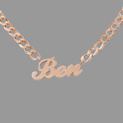 14K Gold Open Curb Link Nameplate Necklace ~ Block, Old English or Script Font
