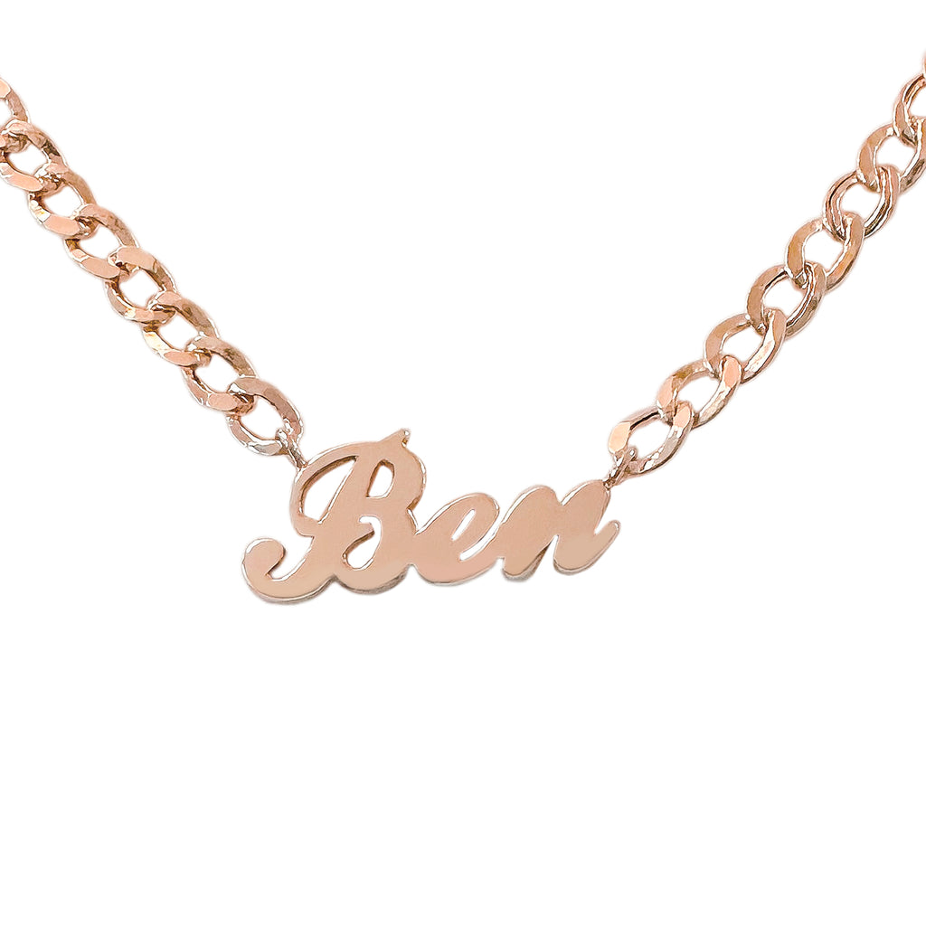 14K Gold Open Curb Link Nameplate Necklace ~ Script Font