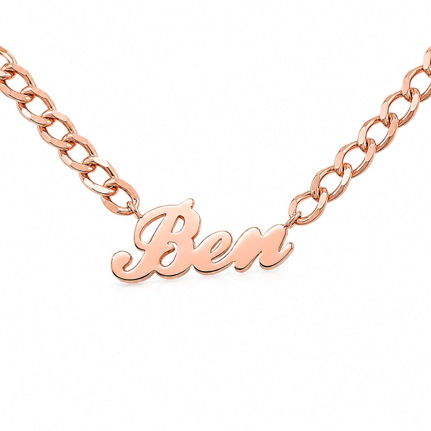14K Gold Open Curb Link Nameplate Necklace ~ Block, Old English or Script Font