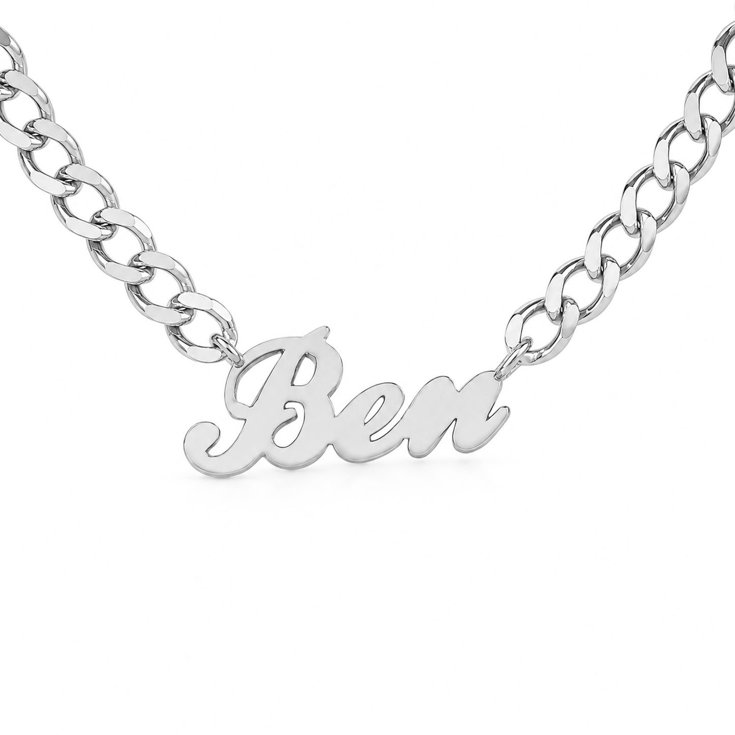 14K Gold Open Curb Link Nameplate Necklace ~ Block, Old English or Script Font