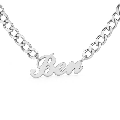 14K Gold Open Curb Link Nameplate Necklace ~ Block, Old English or Script Font