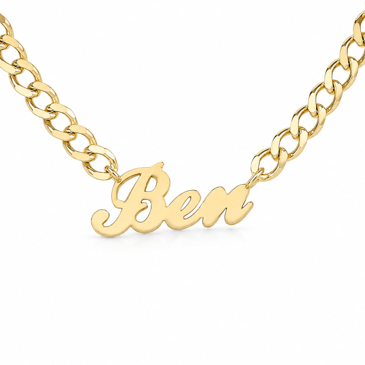14K Gold Open Curb Link Nameplate Necklace ~ Block, Old English or Script Font