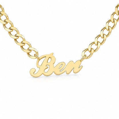 14K Gold Open Curb Link Nameplate Necklace ~ Block, Old English or Script Font