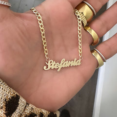 14K Gold Open Curb Link Nameplate Necklace ~ Block, Old English or Script Font