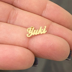 14K Gold Nameplate Stud Earrings, Script Font