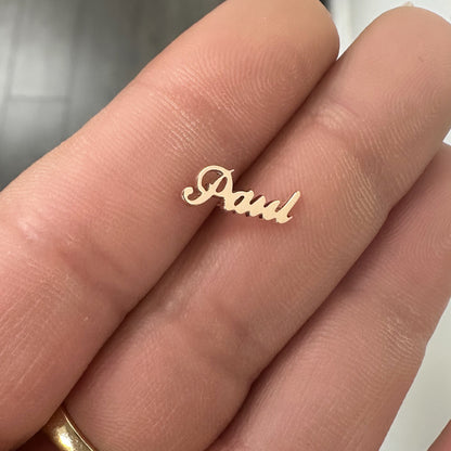 14K Gold Nameplate Stud Earrings, Script Font