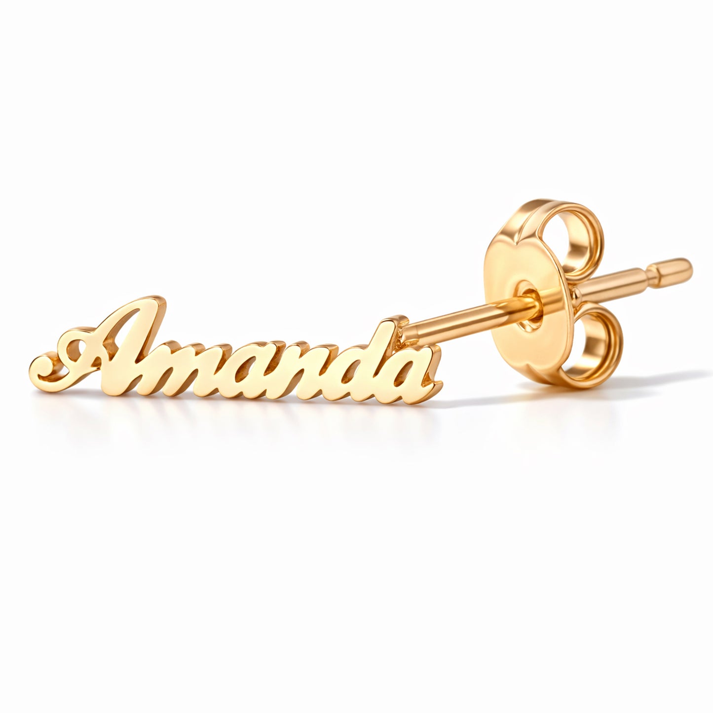 14K Gold Nameplate Stud Earrings, Script Font