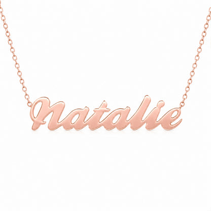 14K Gold Nameplate Pendant Necklace ~ Script Font