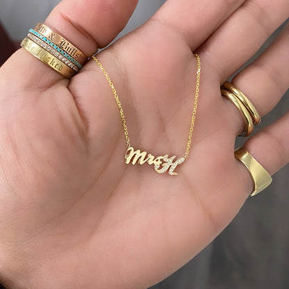 14K Gold Mrs. Nameplate Pendant Necklace ~ Script Font