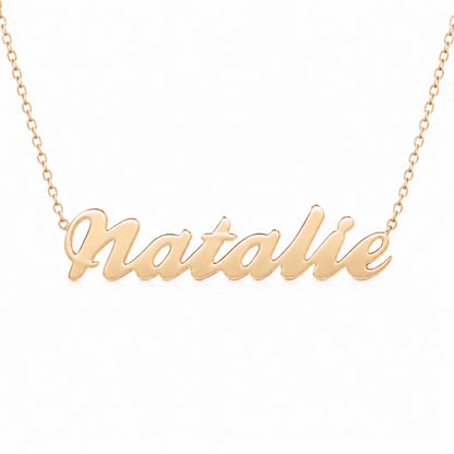 14K Gold Nameplate Pendant Necklace ~ Script Font
