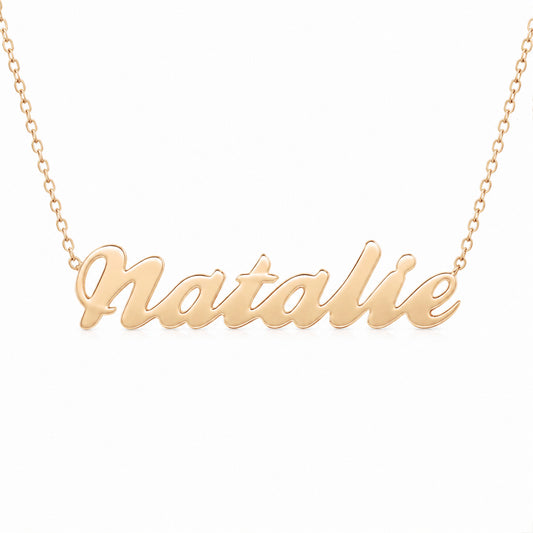 14K Gold Nameplate Pendant Necklace ~ Script Font