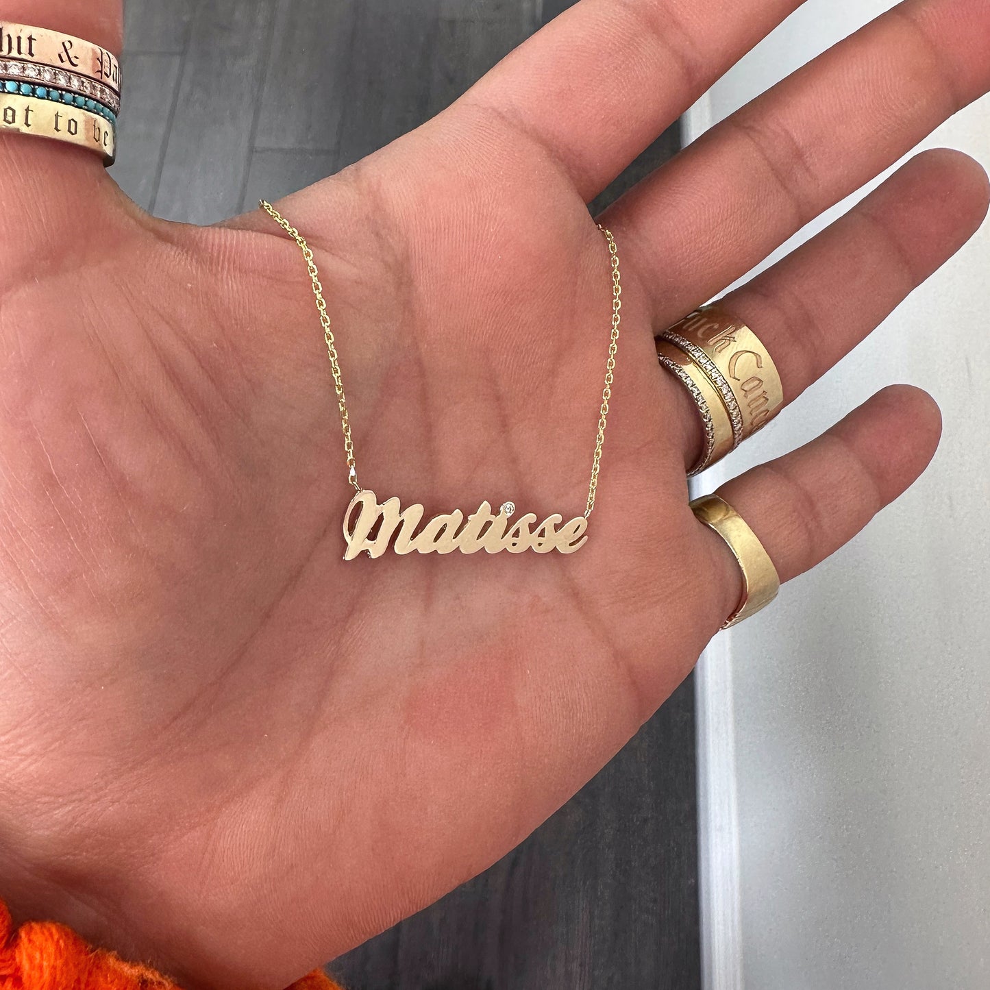 14K Gold Nameplate Pendant Necklace ~ Script Font