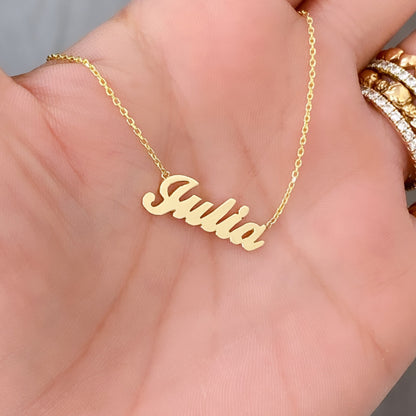 14K Gold Nameplate Pendant Necklace ~ Script Font