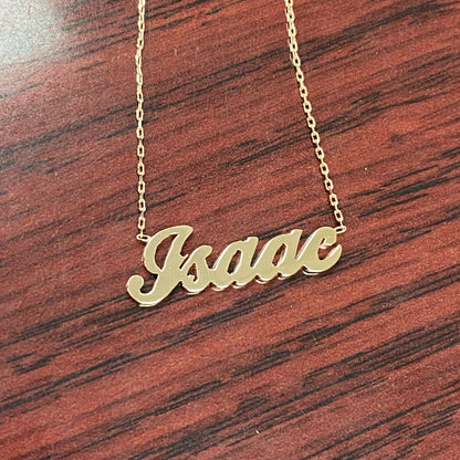 14K Gold Nameplate Pendant Necklace ~ Script Font