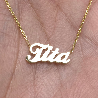 14K Gold Nameplate Pendant Necklace ~ Script Font