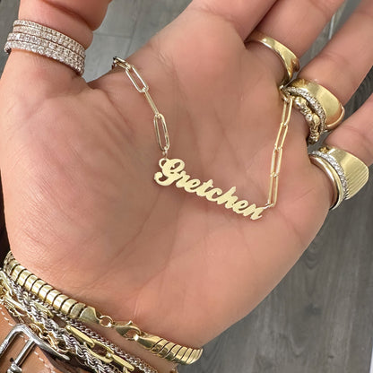 14K Gold Nameplate Pendant Necklace ~ Script Font