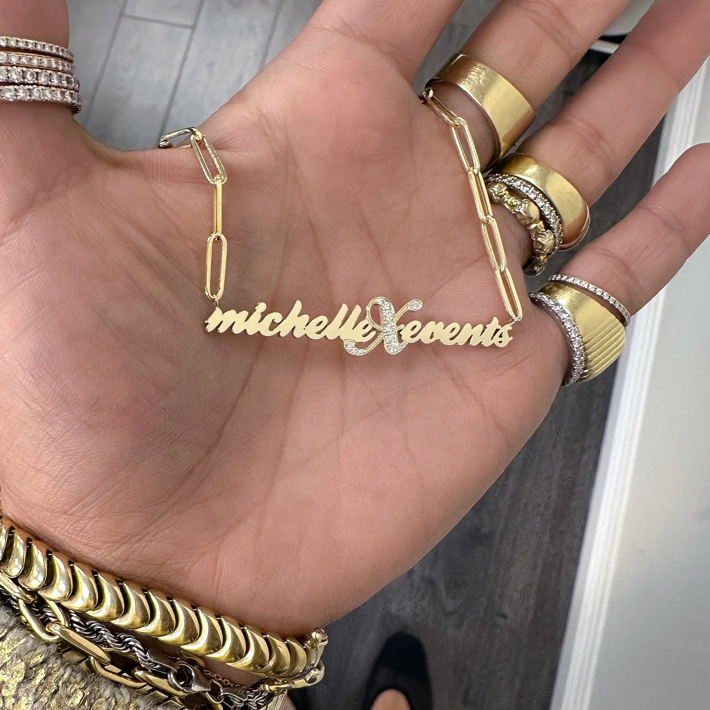 14K Gold Nameplate Pendant Necklace ~ Script Font