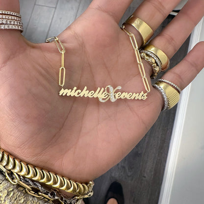 14K Gold Nameplate Pendant Necklace ~ Script Font